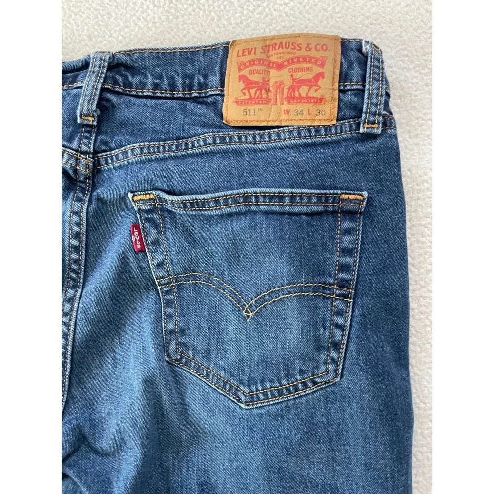 Levi's Men 34x28 511 Slim Fit Jeans Blue Medium Wash Denim Stretch Labeled 34x30
